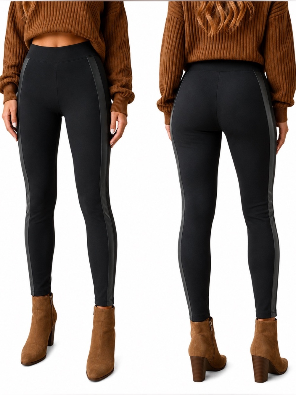 Evy’s Tree Faux Leather Side Panel Skinny Ponte Leggings Black Size XL